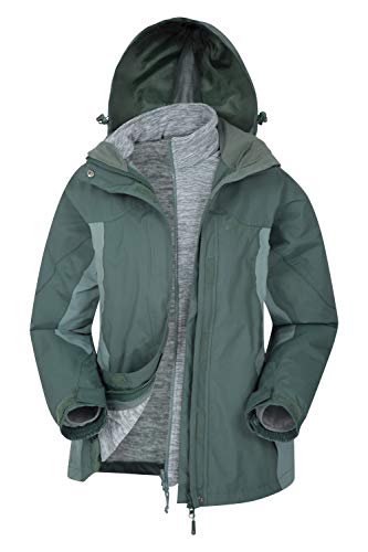 Mountain Warehouse Thunderstorm 3-in-1-Damenjacke – Regenjacke, wasserdichte Außenschicht, verstellbar, herausnehmbare Fleece-Innenjacke – für Reisen, Outdoor, winter Khaki 38 von Mountain Warehouse