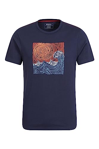 Mountain Warehouse Tidal Wave Herren-Bio-Baumwoll-T-Shirt – Atmungsaktiv, Leichtes Herren-Top mit Hochwertigem Druck – Ideal für Herbst, Herbst Winter, Outdoor, Urlaub Marineblau XL von Mountain Warehouse