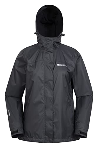 Mountain Warehouse Torrent Jacke für Damen - Wasserfeste Regenjacke, leichter Mantel, versiegelte Nähte, Damenjacke mit Taschen - Ideal für Reisen, Camping, Herbst Schwarz 42 von Mountain Warehouse