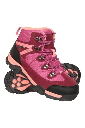 Mountain Warehouse Trail wasserdichte Kinderstiefel – Mädchen- und Jungenschuhe aus Synthetikmesh, Eva-Fußbett, Kinderschuhe, hohe Traktion – ideal zum Wandern, Laufen Beere-Rot 36 von Mountain Warehouse