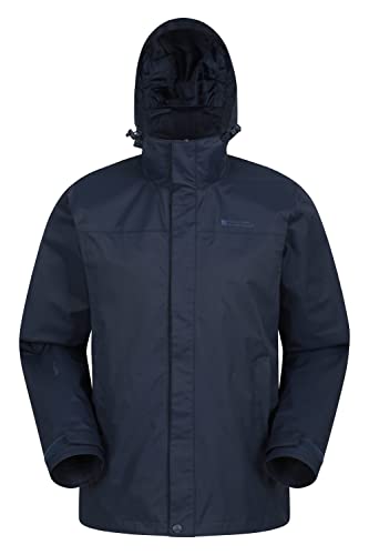 Mountain Warehouse Trek Wasserdichte Herrenjacke - atmungsaktive Regenjacke, versiegelte Nähte, abnehmbare Kapuze, Meshfutter - ideal für Winter, Reisen, Camping Marineblau XXS von Mountain Warehouse