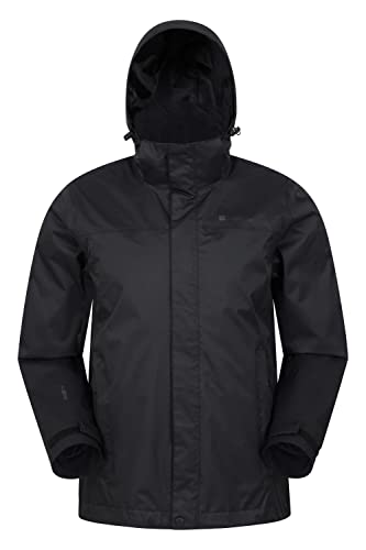 Mountain Warehouse Trek Wasserdichte Herrenjacke - atmungsaktive Regenjacke, versiegelte Nähte, abnehmbare Kapuze, Meshfutter - ideal für Winter, Reisen, Camping Schwarz XS von Mountain Warehouse