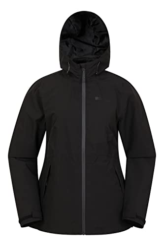 Mountain Warehouse Vancouver leichte wasserdichte Damenjacke – Regenmantel, versiegelte Nähte, atmungsaktiv, verstellbare Kapuze – ideal für Reisen, Wandern, Outdoor Schwarz 40 von Mountain Warehouse