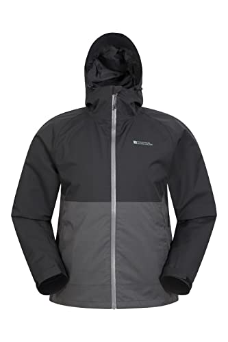 Mountain Warehouse Verge Extreme wasserdichte Herren-Jacke - 10.000 mm, atmungsaktiv, versiegelte Nähte, Regenmantel mit verstaubarer Kapuze - Ideal für nasse Witterung Kohle XXL von Mountain Warehouse