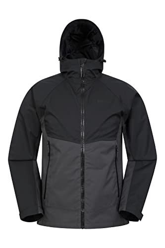 Mountain Warehouse Verge Extreme wasserdichte Herren-Jacke - 10.000 mm, atmungsaktiv, versiegelte Nähte, Regenmantel mit verstaubarer Kapuze - Ideal für nasse Witterung Schwarz X-Large von Mountain Warehouse