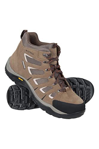 Mountain Warehouse Vibram Wasserfeste Wanderstiefel - Regenschuhe, robuste Wanderschuhe, Obermaterial Wildleder und Netzstoff - Winter-Schuhwerk für Camping, Reise Braun Herren-Schuhgröße 43.5 EU von Mountain Warehouse