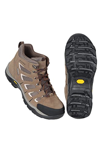 Mountain Warehouse Vibram Wasserfeste Wanderstiefel - Regenschuhe, robuste Wanderschuhe, Obermaterial Wildleder und Netzstoff - Winter-Schuhwerk für Camping, Reise Braun 44 von Mountain Warehouse