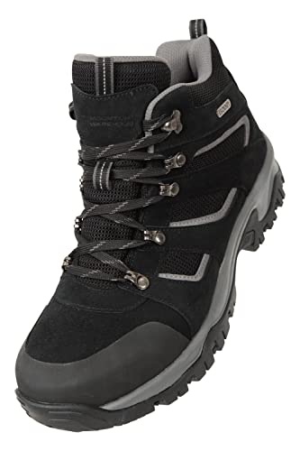 Mountain Warehouse Voyage Wasserdichte mittelhohe Herren-Wanderschuhe - Obermaterial Wildleder/Netz, EVA-Zwischensohle, Gummi-Laufsohle - Schuhe für Wandern, Trekking Schwarz Jet 44 von Mountain Warehouse