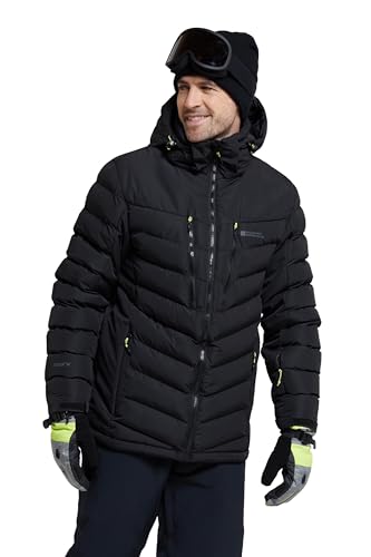 Mountain Warehouse Vulcan Mens Padded Ski Jacket - Snowproof & Breathable Coat with Padded Insulation, Detachable Hood & Snowskirt - For Winter Skiing & Winter Sports Schwarz S von Mountain Warehouse