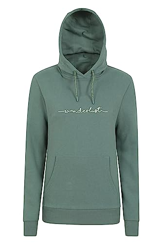 Mountain Warehouse Wanderlust Bestickter Damen-Kapuzenpullover – Warmer und Kuscheliger Baumwoll-Polyester-Mischjersey – Ideal für Herbst, Herbst Winter, Urlaub und Wandern Khaki 38 von Mountain Warehouse