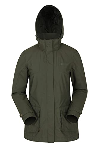 Mountain Warehouse Wasserdichter Shetland Damen-Parka – versiegelte Nähte, Damen-Regenjacke, atmungsaktive Jacke, Sturmklappe, verstellbar – ideal zum Wandern, im Freien Khaki 32 von Mountain Warehouse