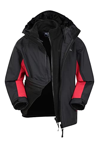 Mountain Warehouse Wasserfeste Cannonball Kinder-3-in-1-Jacke - atmungsaktive Dreiklima Winterjacke mit versiegelten Nähten und abnehmbarer Kapuze. Schwarz Kinder 104 DE (3-4 Jahre) von Mountain Warehouse