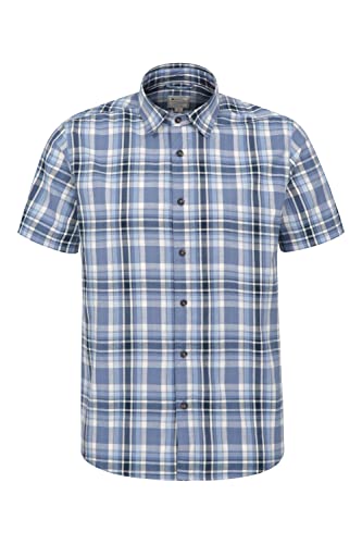 Mountain Warehouse Weekender Kurzarm-Shirt für Herren - 100% Baumwolle, Herbst Wintershirt, leichtes Herrenshirt, atmungsaktives Baumwollhemd - Zum Wandern, Camping & Reisen Indigo S von Mountain Warehouse