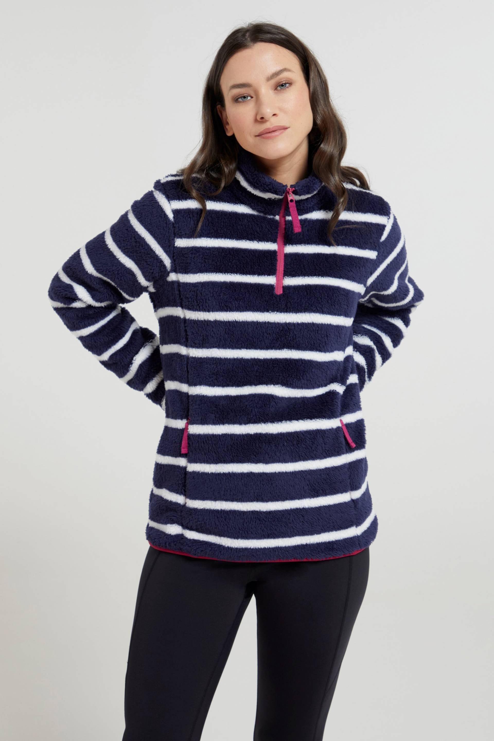 Nessy Gestreifter Damen Fleecepullover mit Reißverschluss - Marineblau von Mountain Warehouse