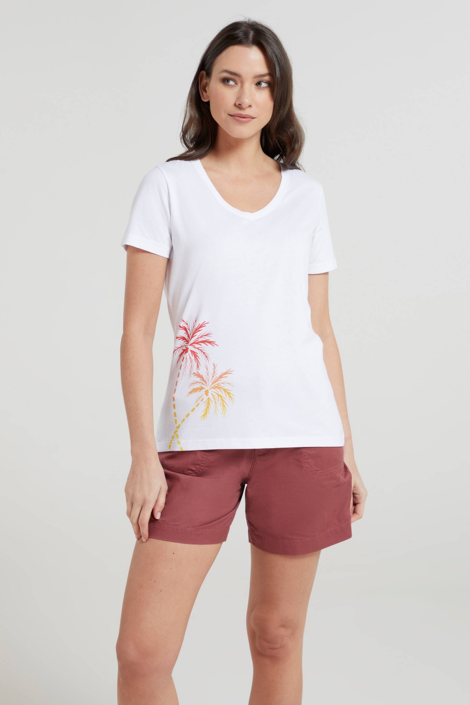 Ombre Palm Trees Damen T-Shirt mit V-Ausschnitt - Weiss von Mountain Warehouse