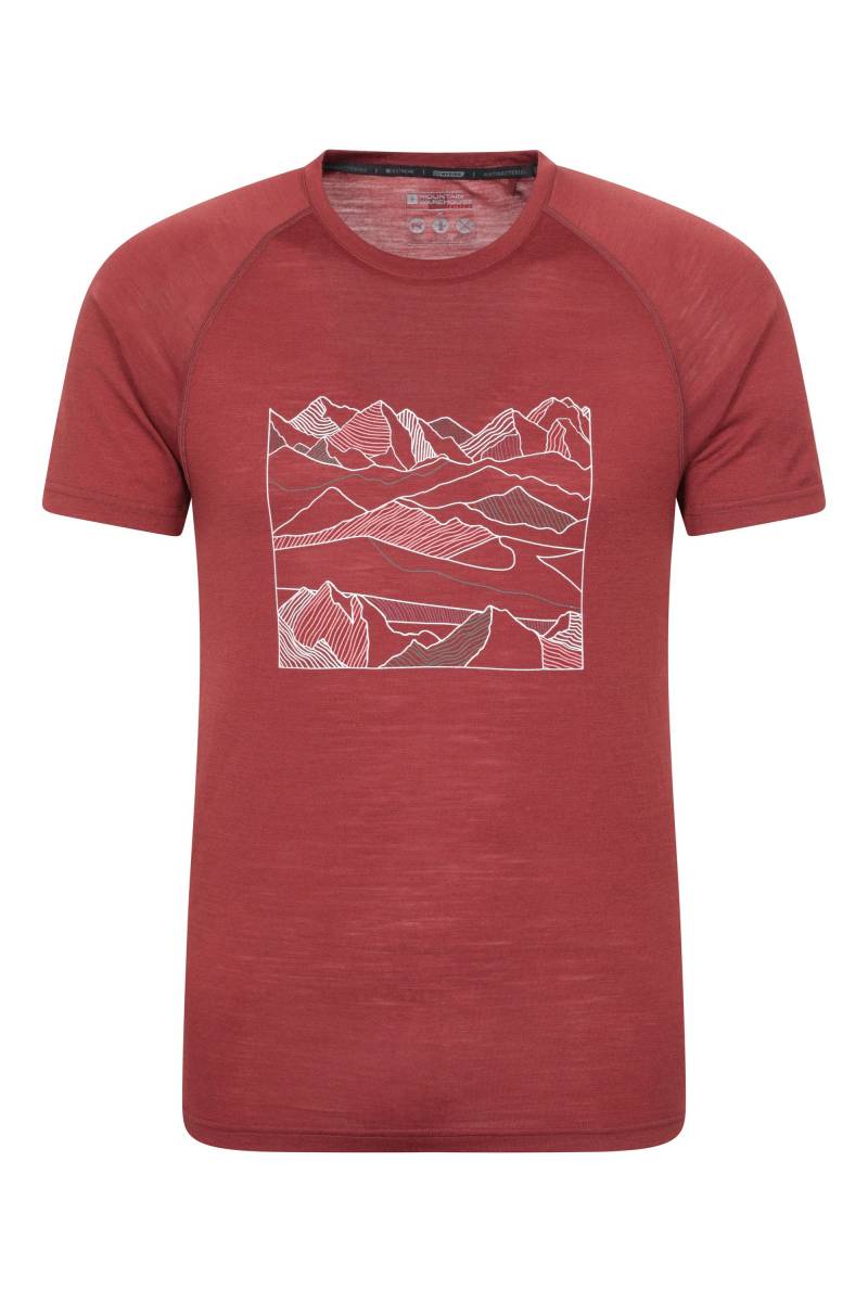 Quest Gemustertes Herren Merino T-Shirt - Burgunderrot von Mountain Warehouse