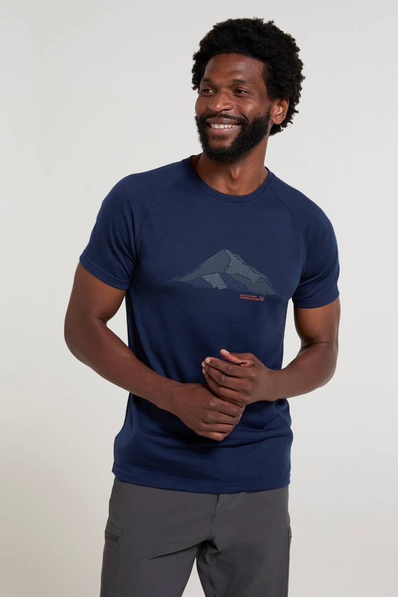 Quest Gemustertes Herren Merino T-Shirt - Dark Blau von Mountain Warehouse