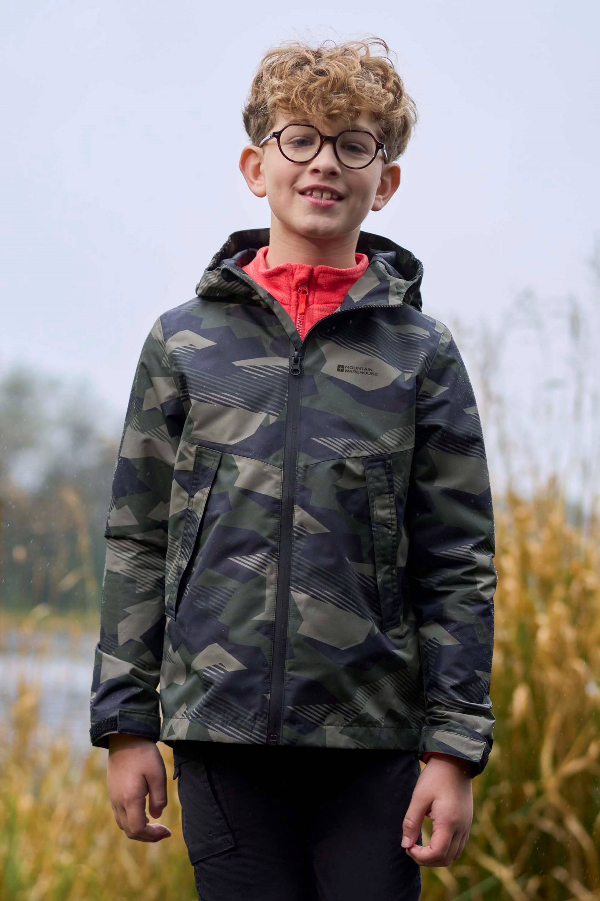 Ravine Kinder-Leichtgewicht-Jacke mit Print, wasserdicht - Khaki von Mountain Warehouse