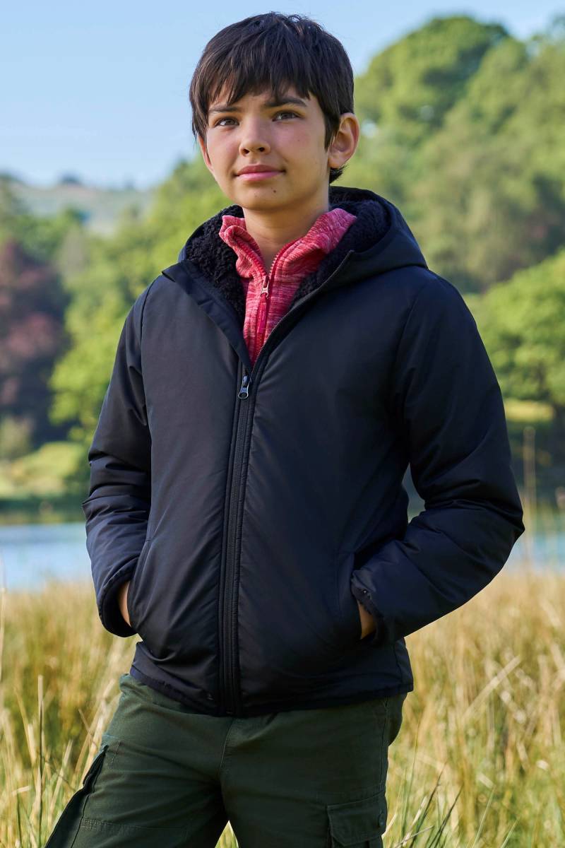 Robin Wasserabweisende Kinderjacke mit Borgfutter - Schwarz von Mountain Warehouse