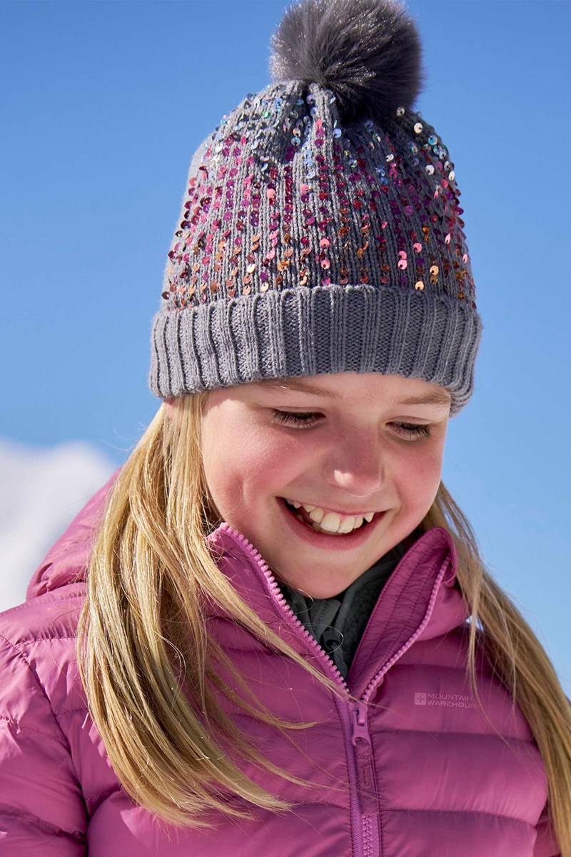 Fleecegefütterte Pailletten Kinder-Bommelmütze - Grau von Mountain Warehouse