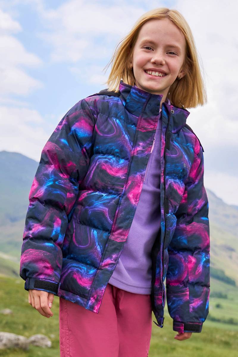 Snow II Gemusterte Wasserabweisende Kinder-Steppjacke - Schwarz von Mountain Warehouse