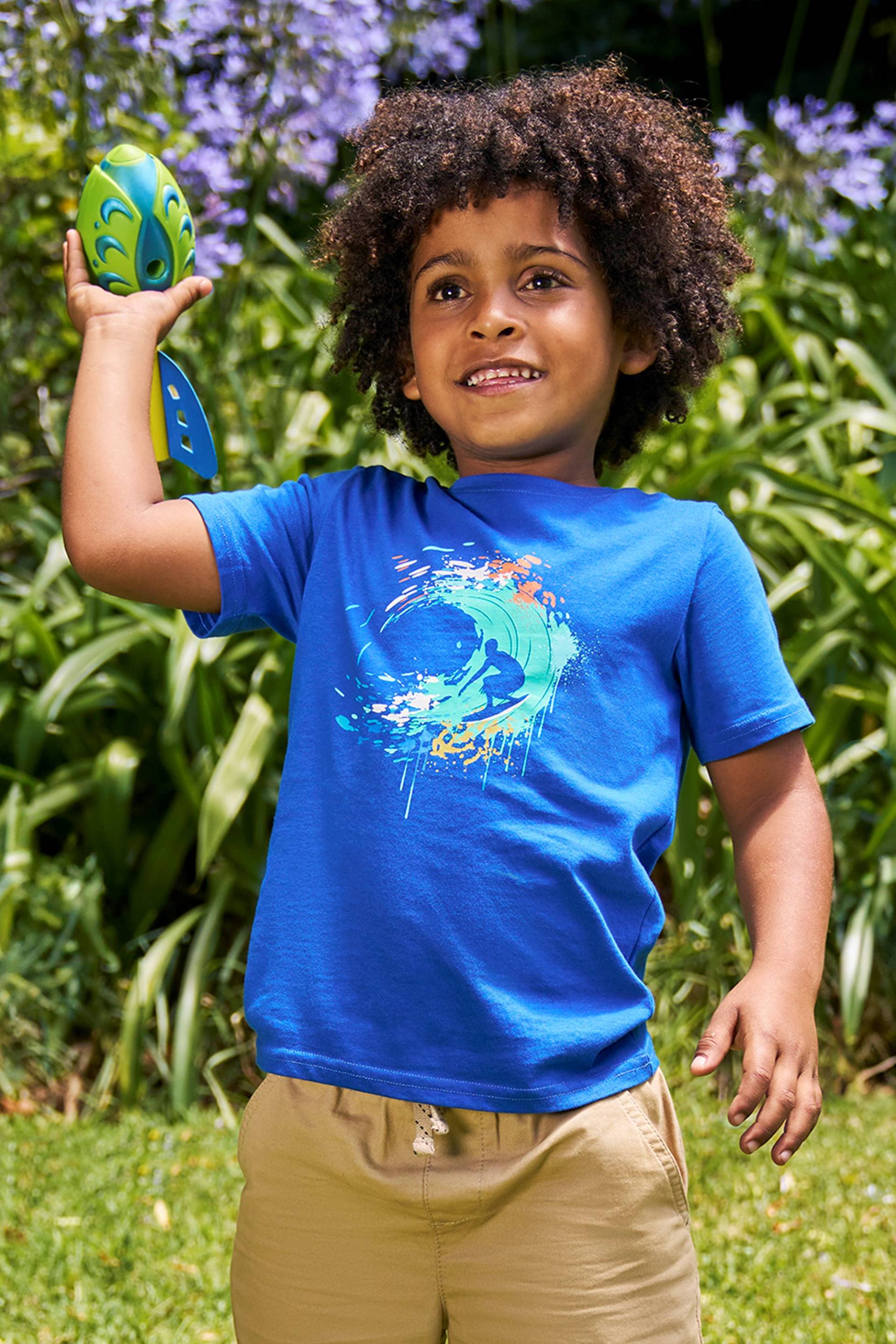 Graffiti Surfer Kinder Bio-Baumwoll T-Shirt - Blau von Mountain Warehouse
