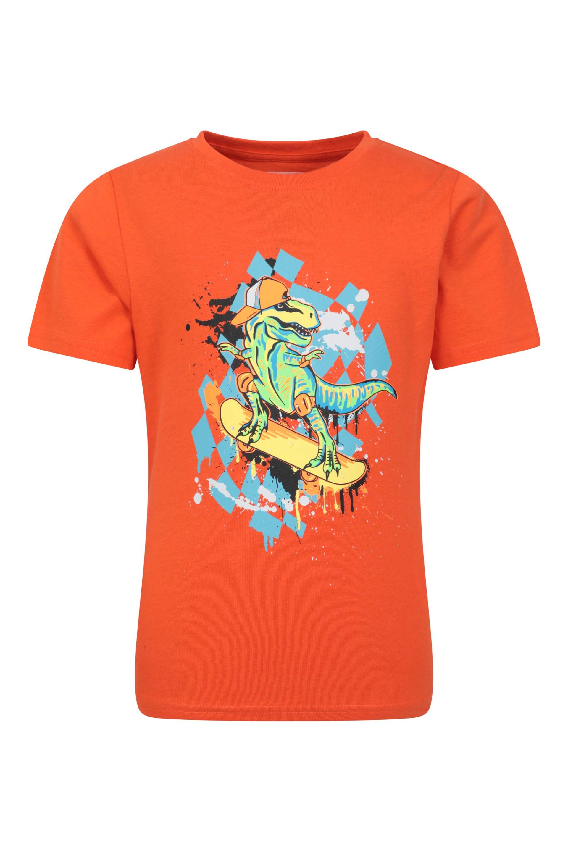 Skateboard Dino Print Kinder Bio-Baumwoll T-Shirt - Orange von Mountain Warehouse