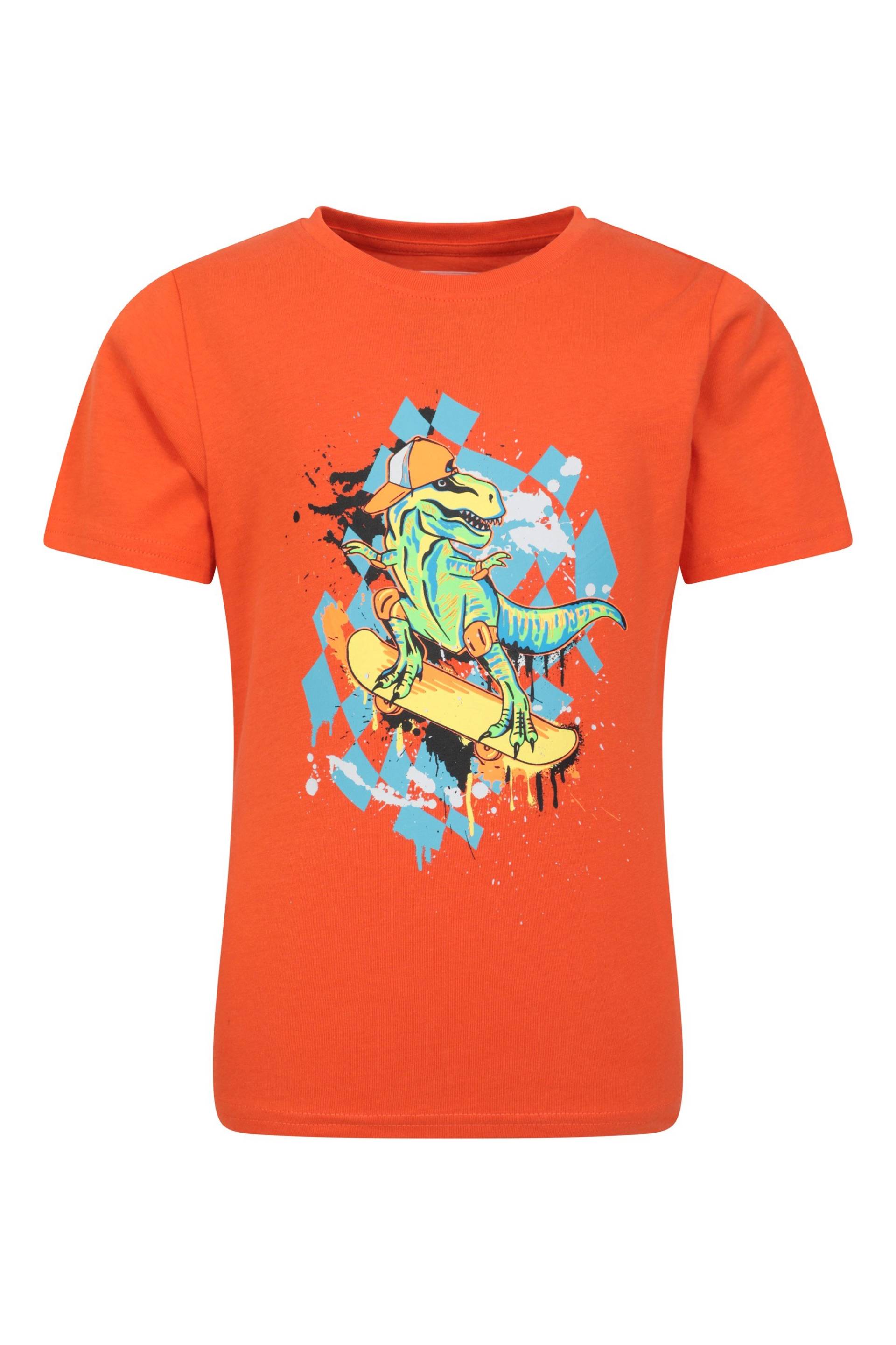 Skateboard Dino Print Kinder Bio-Baumwoll T-Shirt - Orange von Mountain Warehouse