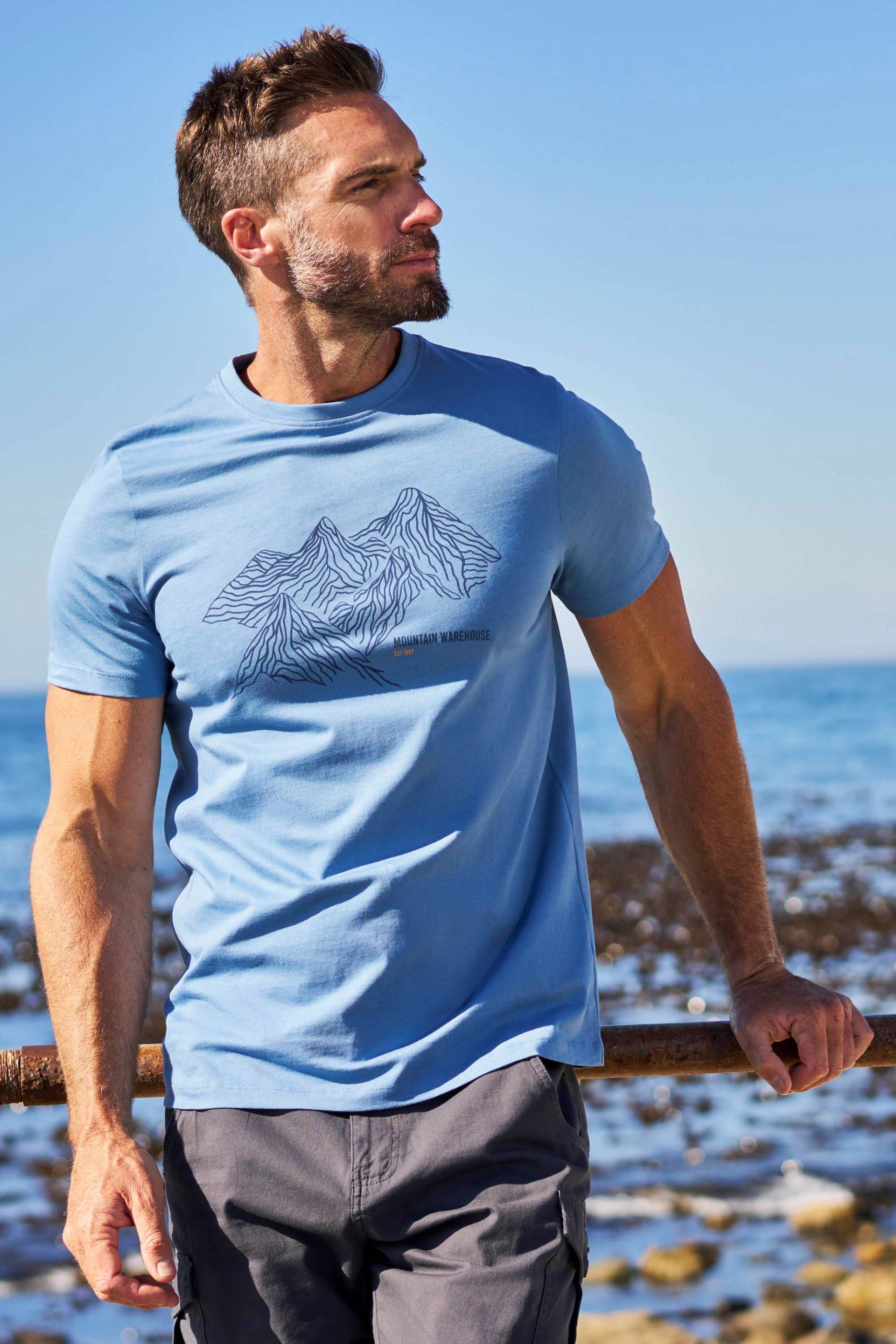 Tonal Mountain Bio-Baumwoll Herren T-Shirt - Blau von Mountain Warehouse