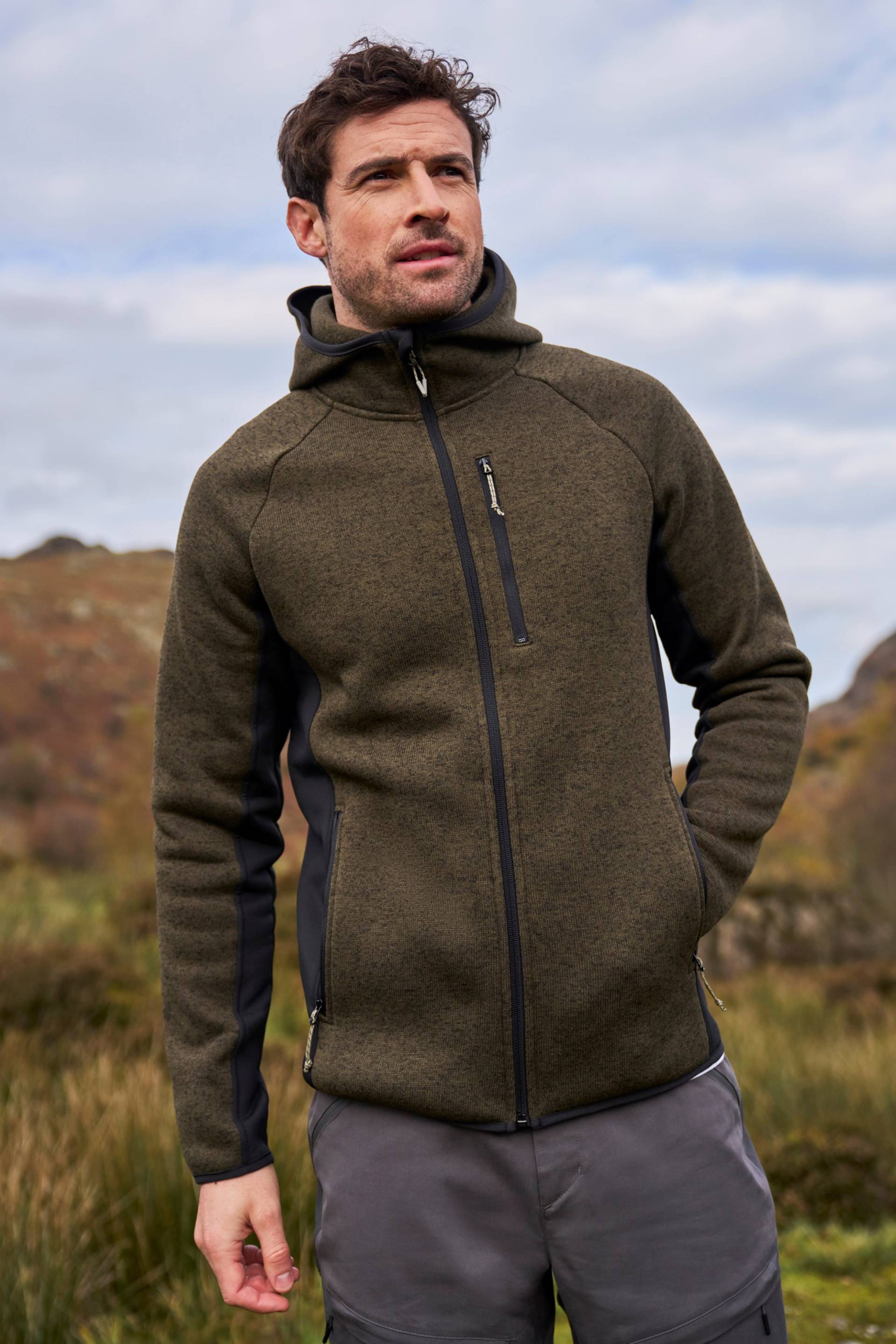 Treston Herren-Pullover mit Kapuze aus Fleece - Dunkel-Khaki von Mountain Warehouse