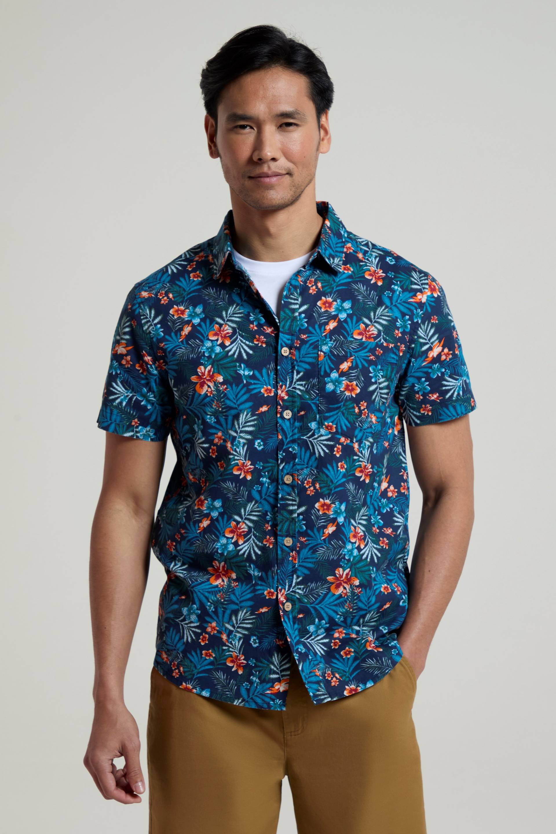 Tropical Bedrucktes Herren Kurzarm Shirt - Marineblau von Mountain Warehouse