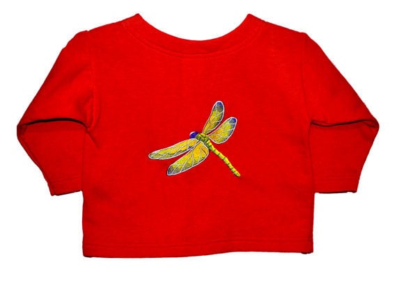 Libelle Bestickt Jacke, Gelbe Libelle, Rote Mädchen Libellen, Rotes Sweatshirt, Roter Mantel von MountainMajik