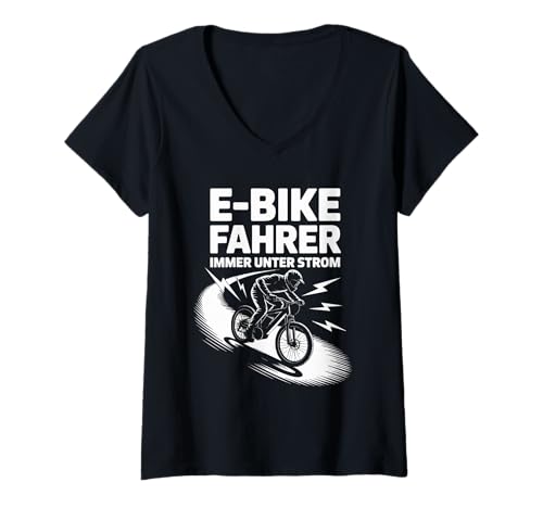 Damen E-Bike Fahrer Immer Unter Strom Fahrrad T-Shirt mit V-Ausschnitt Damen E-Bike Fahrer Immer Unter Strom Fahrrad T-Shirt mit V-Ausschnitt von Mountainbike Abenteuer E-Bike Leidenschaft