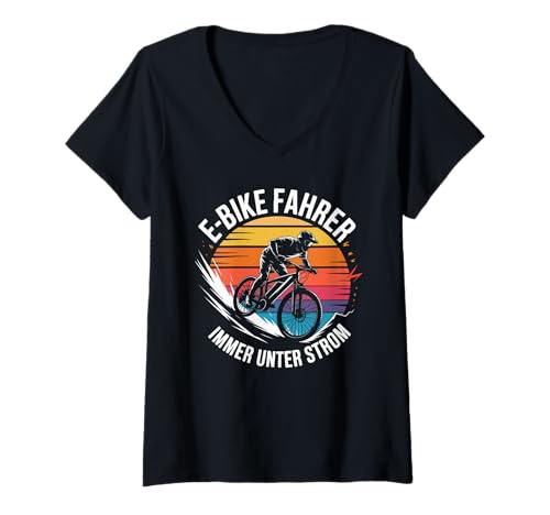 Damen E-Bike Fahrer Immer Unter Strom Fahrrad T-Shirt mit V-Ausschnitt Damen E-Bike Fahrer Immer Unter Strom Fahrrad T-Shirt mit V-Ausschnitt von Mountainbike Abenteuer E-Bike Leidenschaft