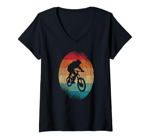 Damen Mountainbike Downhill Fingerabdruck Mountain Bike T-Shirt mit V-Ausschnitt von Mountainbike Downhill Biker Mountain Bike Fahrrad