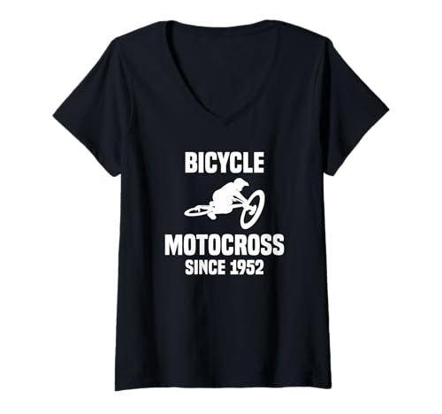 Damen Bicycle Motocross Since 1952 Fahrrad im Sprung T-Shirt mit V-Ausschnitt von Mountainbike Fahrrad Geschenk Downhill BMX Gift