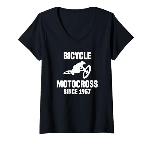 Damen Bicycle Motocross Since 1957 Fahrrad im Sprung T-Shirt mit V-Ausschnitt von Mountainbike Fahrrad Geschenk Downhill BMX Gift