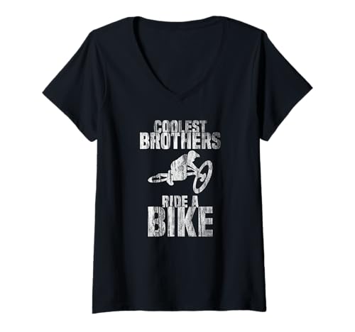 Damen Coolest Brothers Ride a Bike Fahrrad im Sprung Mountainbike T-Shirt mit V-Ausschnitt von Mountainbike Fahrrad Geschenk Downhill BMX Gift