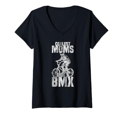 Damen Coolest Moms ride a BMX Skelett fährt BMX T-Shirt mit V-Ausschnitt von Mountainbike Fahrrad Geschenk Downhill BMX Gift
