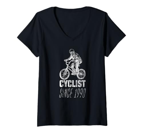 Damen Cyclist Since 1990 Skelett fährt BMX T-Shirt mit V-Ausschnitt von Mountainbike Fahrrad Geschenk Downhill BMX Gift