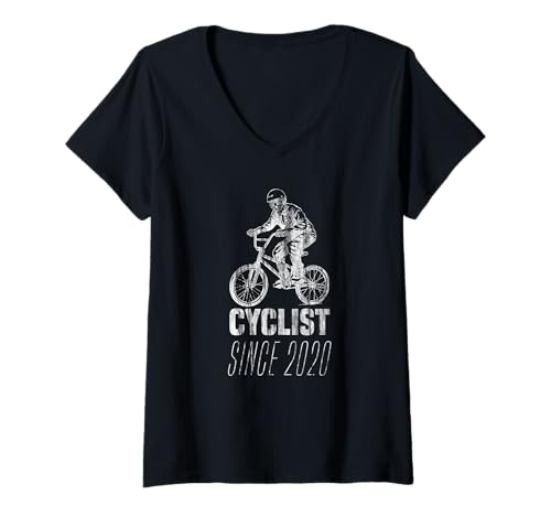 Damen Cyclist Since 2020 Skelett fährt BMX T-Shirt mit V-Ausschnitt von Mountainbike Fahrrad Geschenk Downhill BMX Gift