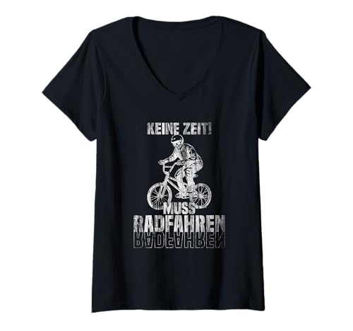 Damen Keine Zeit muss Radfahren Skelett fährt BMX T-Shirt mit V-Ausschnitt von Mountainbike Fahrrad Geschenk Downhill BMX Gift