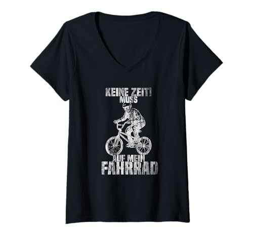 Damen Keine Zeit muss auf Mein Fahrrad Skelett fährt BMX T-Shirt mit V-Ausschnitt von Mountainbike Fahrrad Geschenk Downhill BMX Gift