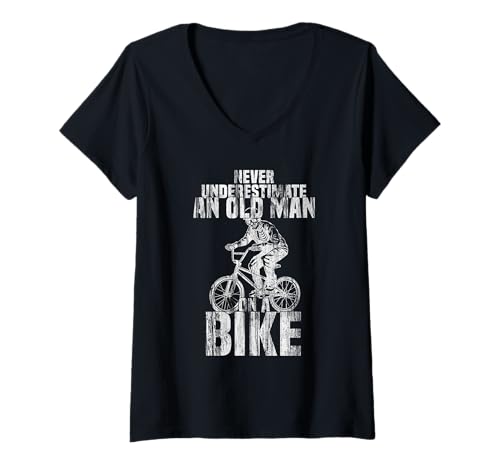 Damen Never Underestimate an Old Man on a Bike Skelett fährt BMX T-Shirt mit V-Ausschnitt von Mountainbike Fahrrad Geschenk Downhill BMX Gift
