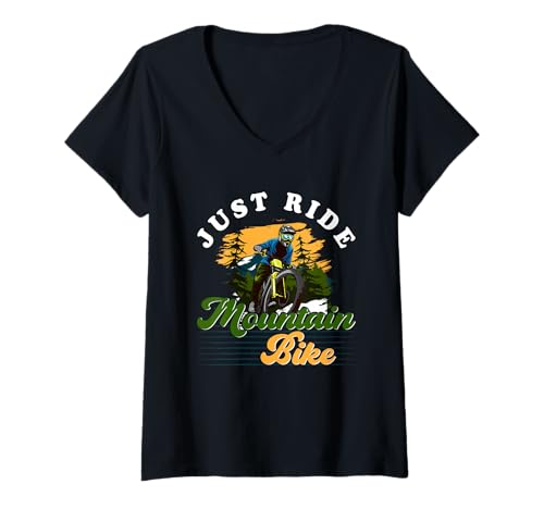 Damen Just Ride Mountain Bike Fahrrad Downhill Enduro Offroad T-Shirt mit V-Ausschnitt Damen Just Ride Mountain Bike Fahrrad Downhill Enduro Offroad T-Shirt mit V-Ausschnitt von Mountainbiker Fahrrad Downhill Extremsport Sport