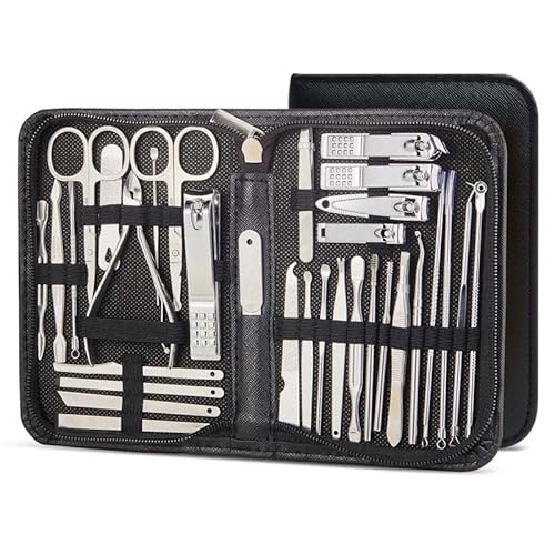32 Stücke Maniküre Pediküre Nagelpflege Set Cutter Clippers Werkzeug Kit für Frauen Männer (Schwarz) von Mounteps