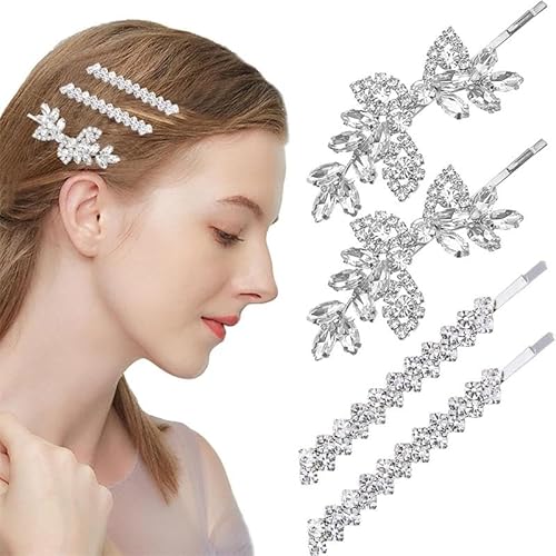 Braut-Haarspangen mit Strasssteinen, glänzende Hochzeits-Blatt-Kristall-Haarspangen für Frauen und Mädchen, 4 Stück von Mounteps