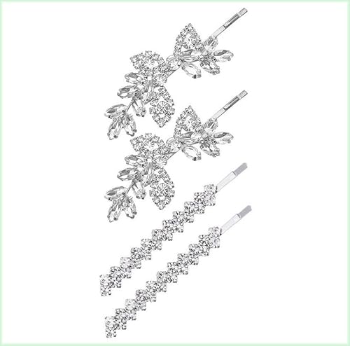 Braut-Haarspangen mit Strasssteinen, glänzende Hochzeits-Blatt-Kristall-Haarspangen für Frauen und Mädchen, 4 Stück von Mounteps