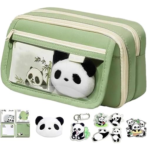 Große Kapazität Panda Bleistift Fall, Nette Bleistift Fall, Reißverschluss Stift Beutel Halter mit Panda Schlüsselanhänger Brosche Notizblock, Multi-Layer nette Bleistift Fall für Mädchen, Nette Bleis von Mounteps
