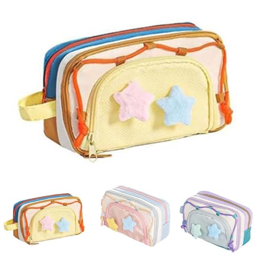 Mounteps Große Kapazität Bleistiftfälle mit 2 Plüschstern, Kinder Schüler Schulzubehör Stifttasche (Gelb) von Mounteps